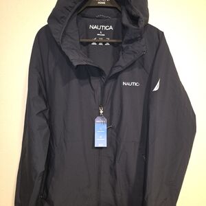 Nautica Navy Hooded Rain Shell with Logo Detail